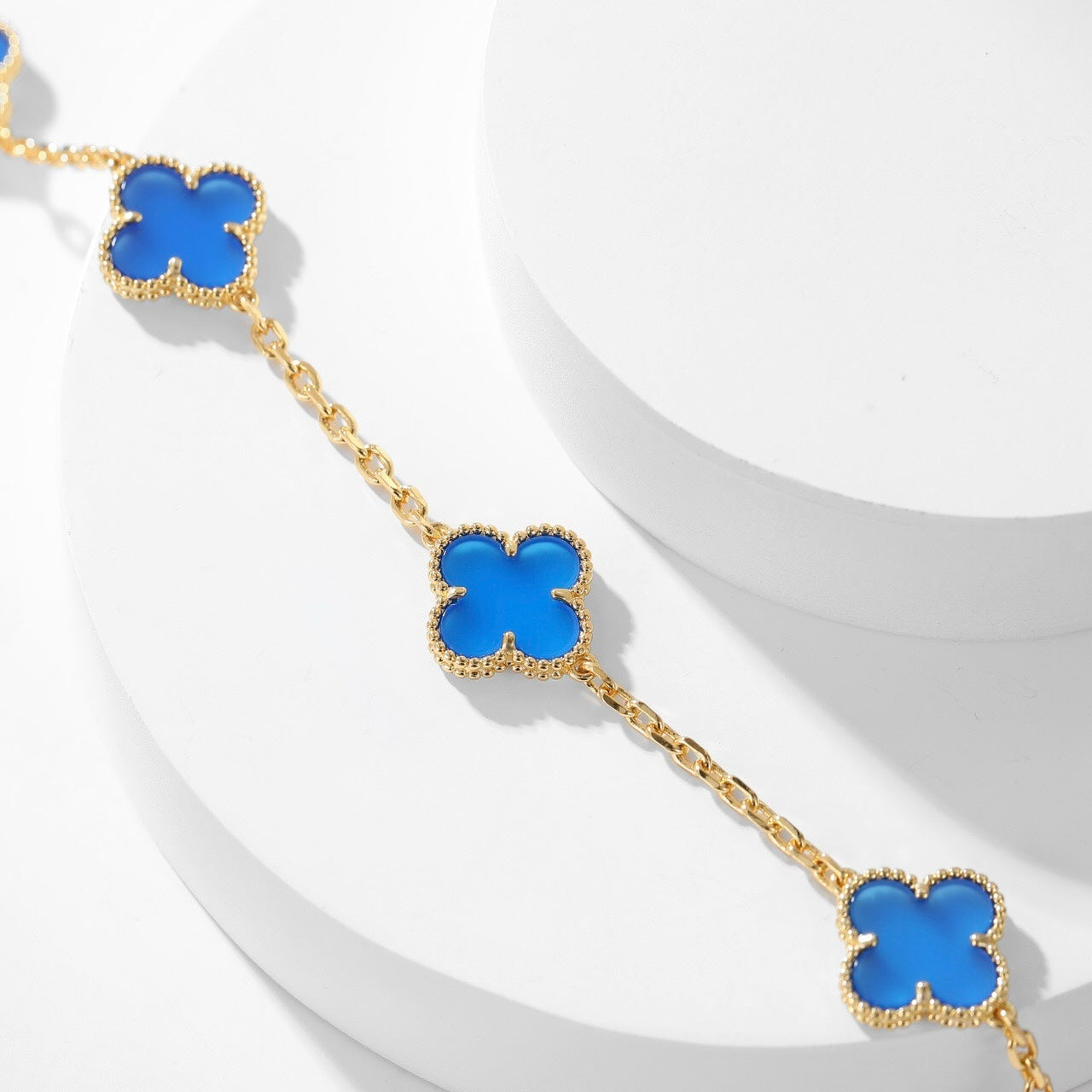 [Okajuri Jewelry] CLOVER 10 MOTIFS BLUE AGATE NECKLACE