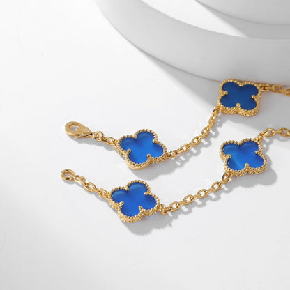 [Okajuri Jewelry] CLOVER 10 MOTIFS BLUE AGATE NECKLACE