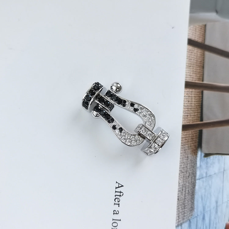 [Okajuri Jewelry]FORCE LARGE HORSESHOE BLACK WHITE DIAMOND BRACELET SILVER