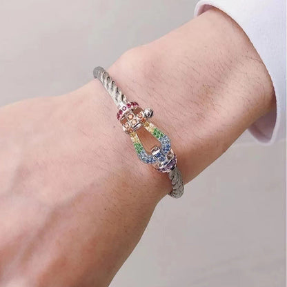[Okajuri Jewelry] FORC LARGE HORSESHOE  COLORED DIAMOND BRACELET SILVER