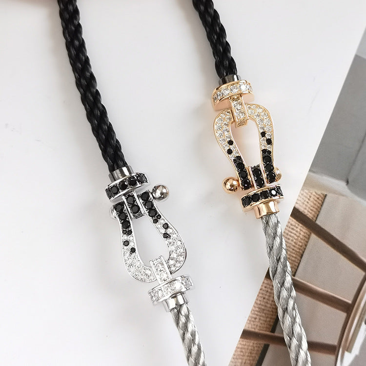 [Oakjuri™ Jewelry] ]Pave Gemstone Love &Force Large Horseshoe Diamond Duo Bracelet Stack Set