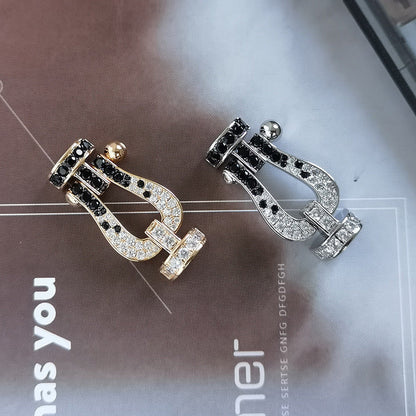 [Okajuri Jewelry]FORCE LARGE HORSESHOE BLACK WHITE DIAMOND BRACELET SILVER