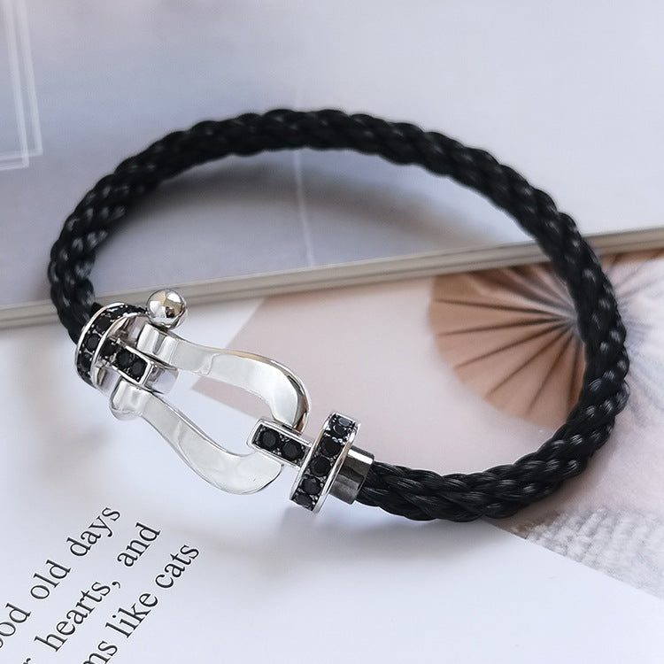 [Okajuri Jewelry]FORCE LARGE HORSESHOE BLACK DIAMOND BRACELET SILVER