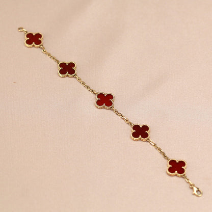 [Okajuri Jewelry]CLOVER 5 MOTIFS RED AGATE  BRACELET