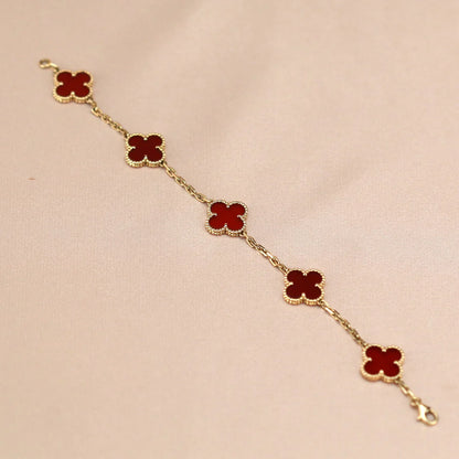 [Okajuri Jewelry] CLOVER 5 MOTIF RED CORNELIAN BRACELET COLLECTION
