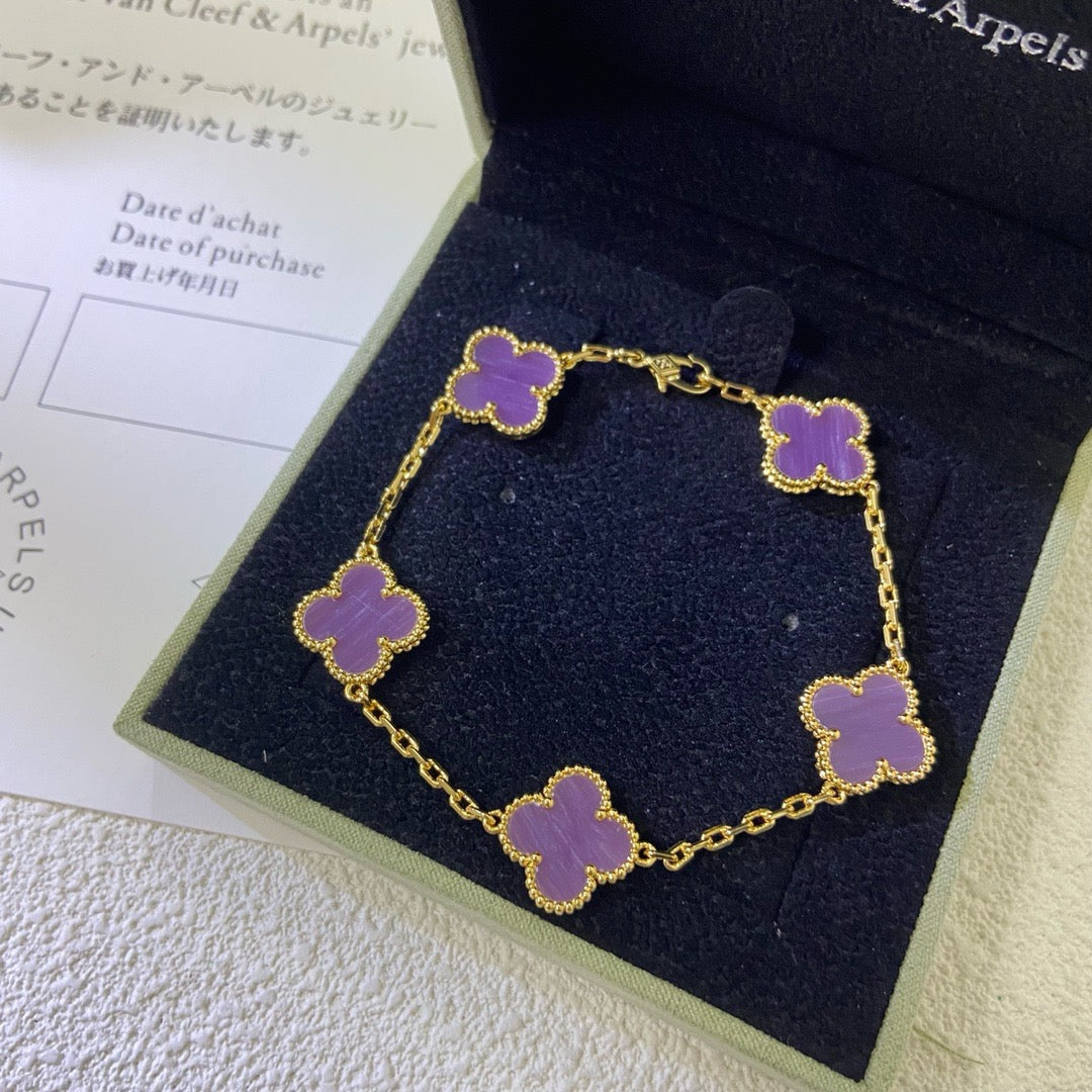 [Okajuri Jewelry]CLOVER  5 MOTIFS  PURPLE VIOLET BRACELET