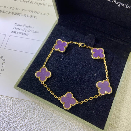[Okajuri Jewelry]CLOVER  5 MOTIFS  PURPLE VIOLET BRACELET