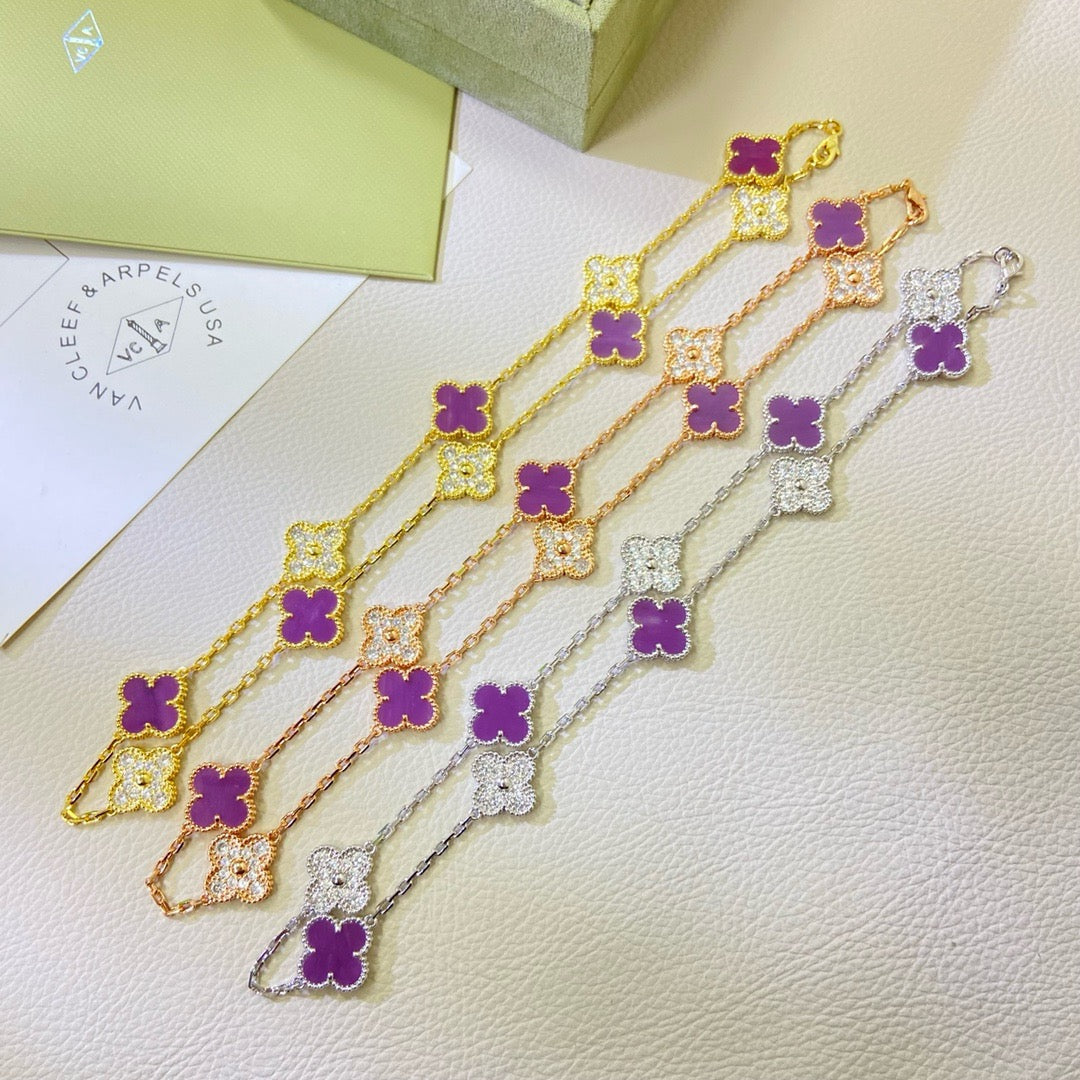 [Okajuri Jewelry]CLOVER 10 MOTIFS  PURPLE VIOLET DIAMOND NECKLACE
