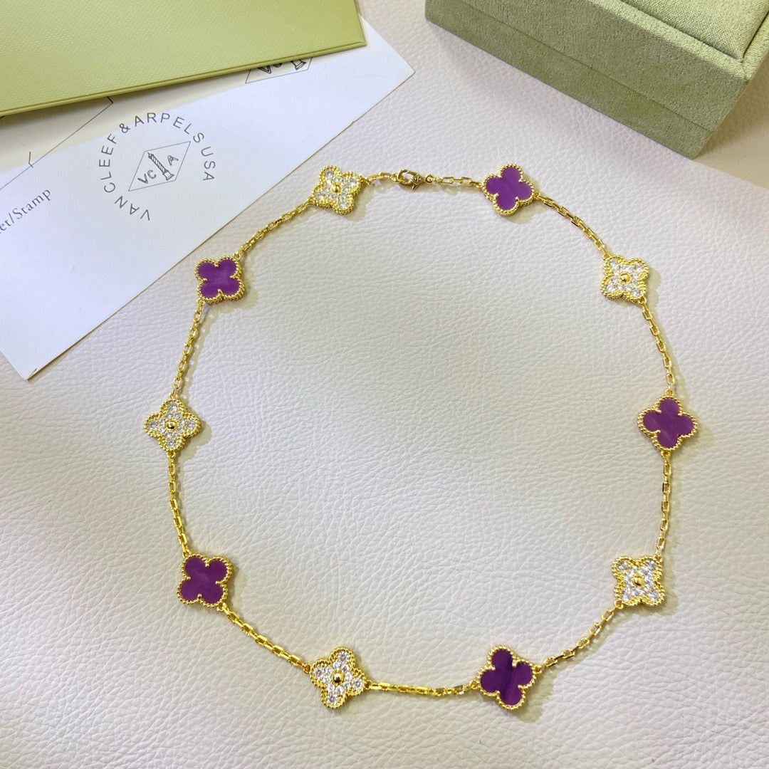 [Okajuri Jewelry]CLOVER 10 MOTIFS  PURPLE VIOLET DIAMOND NECKLACE