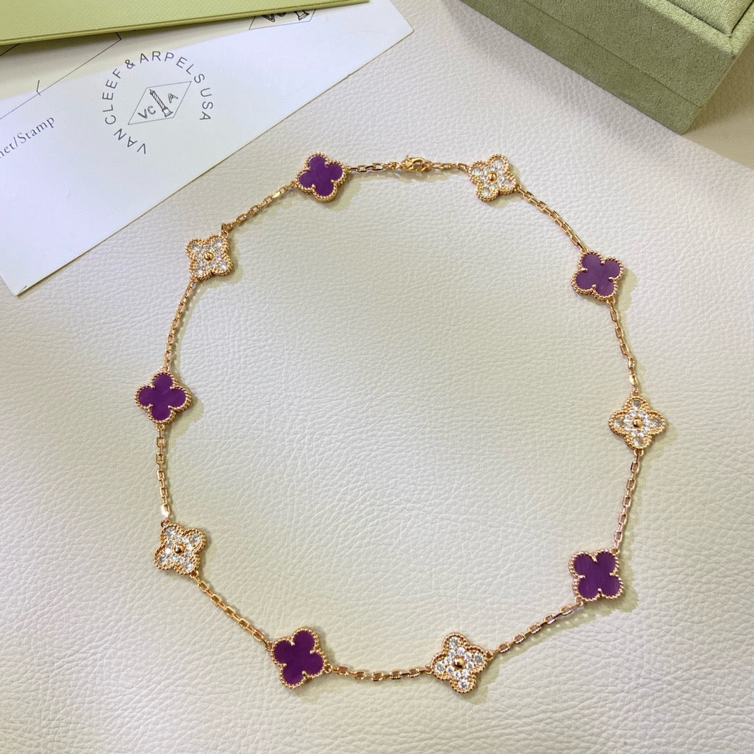 [Okajuri Jewelry]CLOVER 10 MOTIFS  PURPLE VIOLET DIAMOND NECKLACE