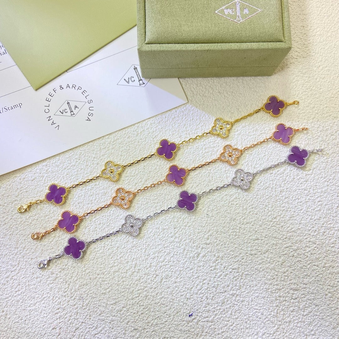 [Okajuri Jewelry]CLOVER  5 MOTIFS  PURPLE VIOLET DIAMOND BRACELET
