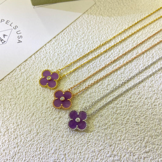 [Okajuri Jewelry]CLOVER 15MM DIAMOND  PURPLE VIOLET NECKLACE