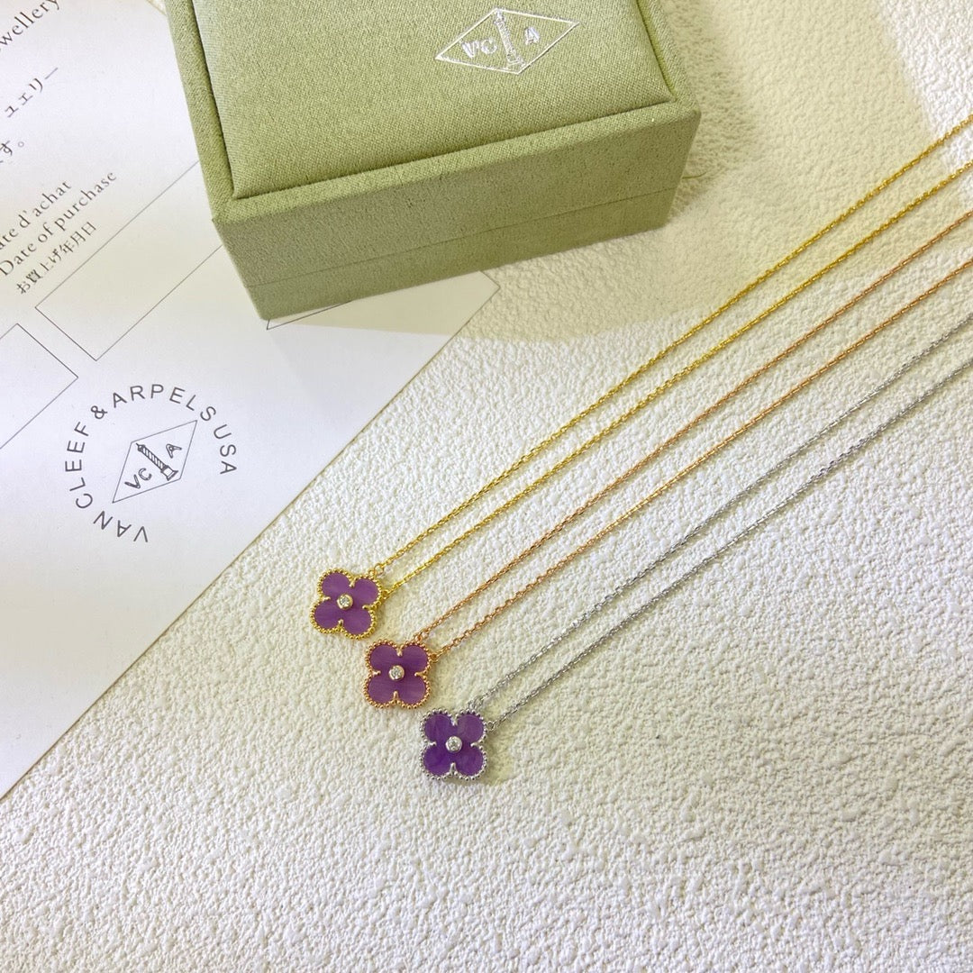 [Okajuri Jewelry]CLOVER 15MM DIAMOND  PURPLE VIOLET NECKLACE