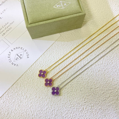 [Okajuri Jewelry]CLOVER 15MM DIAMOND  PURPLE VIOLET NECKLACE