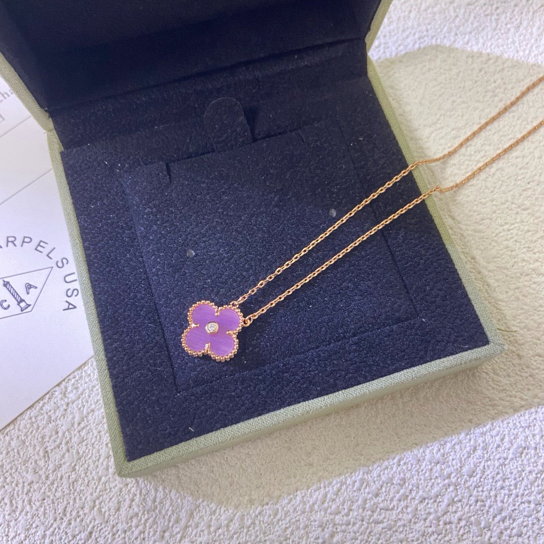 [Okajuri Jewelry]CLOVER 15MM DIAMOND  PURPLE VIOLET NECKLACE