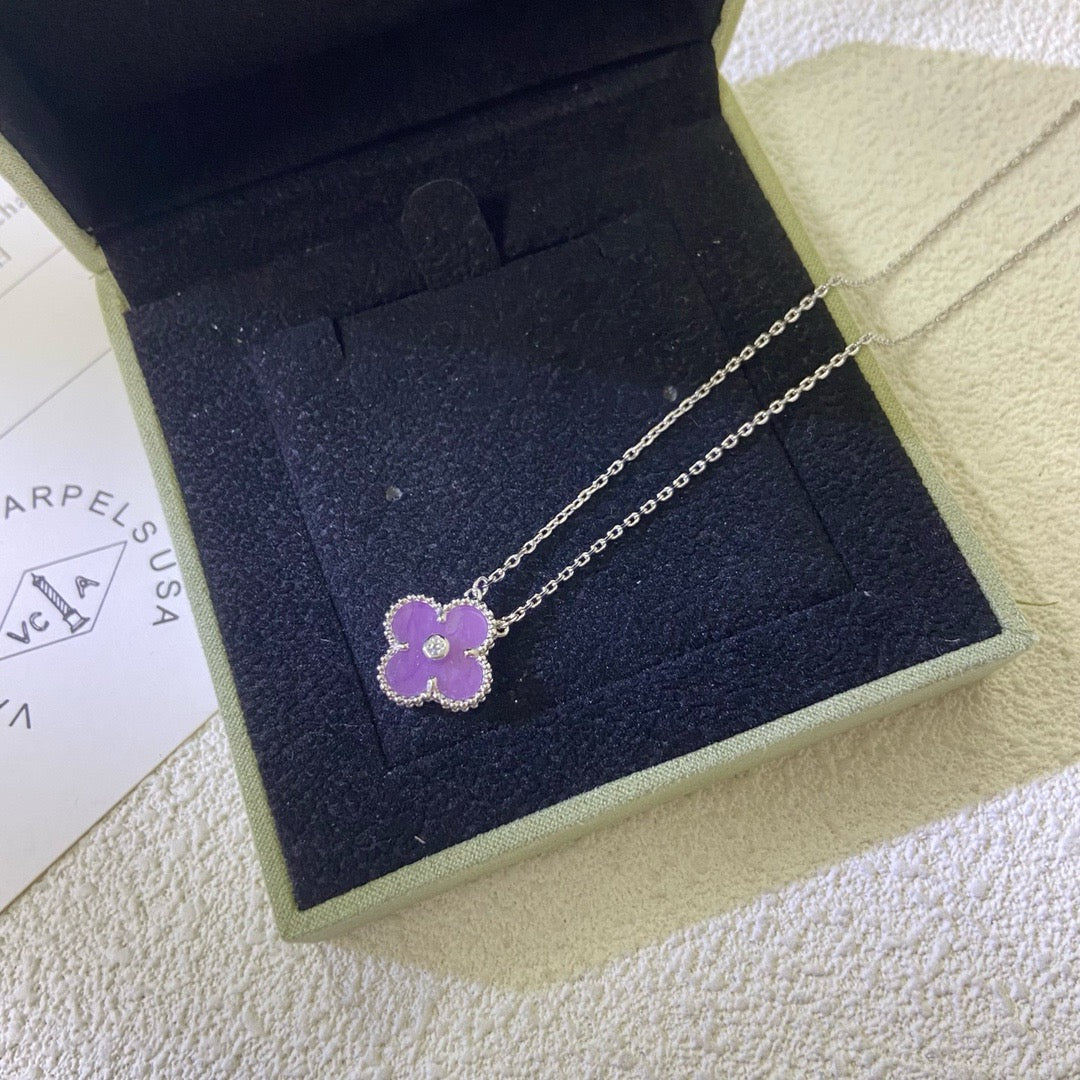 [Okajuri Jewelry]CLOVER 15MM DIAMOND  PURPLE VIOLET NECKLACE