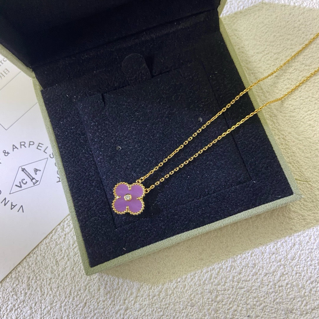 [Okajuri Jewelry]CLOVER 15MM DIAMOND  PURPLE VIOLET NECKLACE