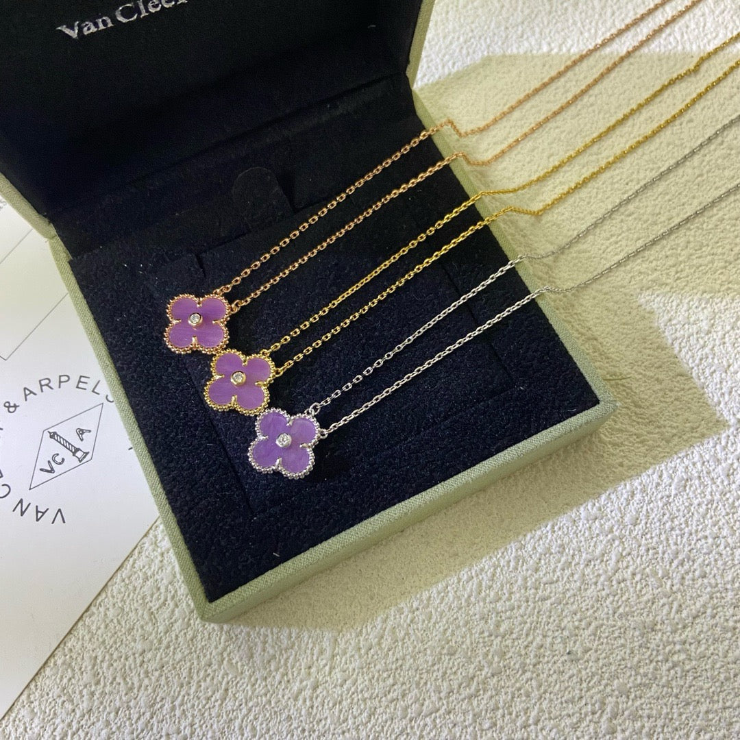 [Okajuri Jewelry]CLOVER 15MM DIAMOND  PURPLE VIOLET NECKLACE