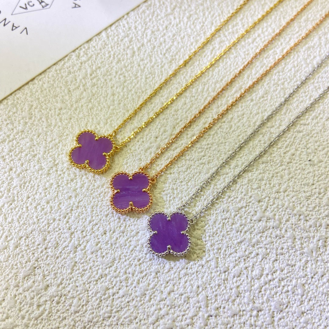 [Okajuri Jewelry]CLOVER 15MM  PURPLE VIOLET NECKLACE