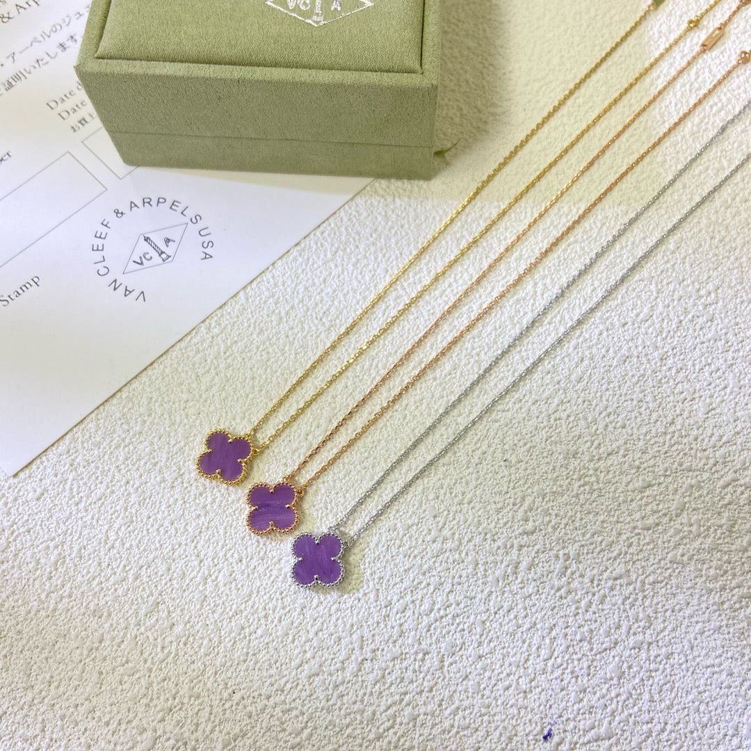 [Okajuri Jewelry]CLOVER 15MM  PURPLE VIOLET NECKLACE