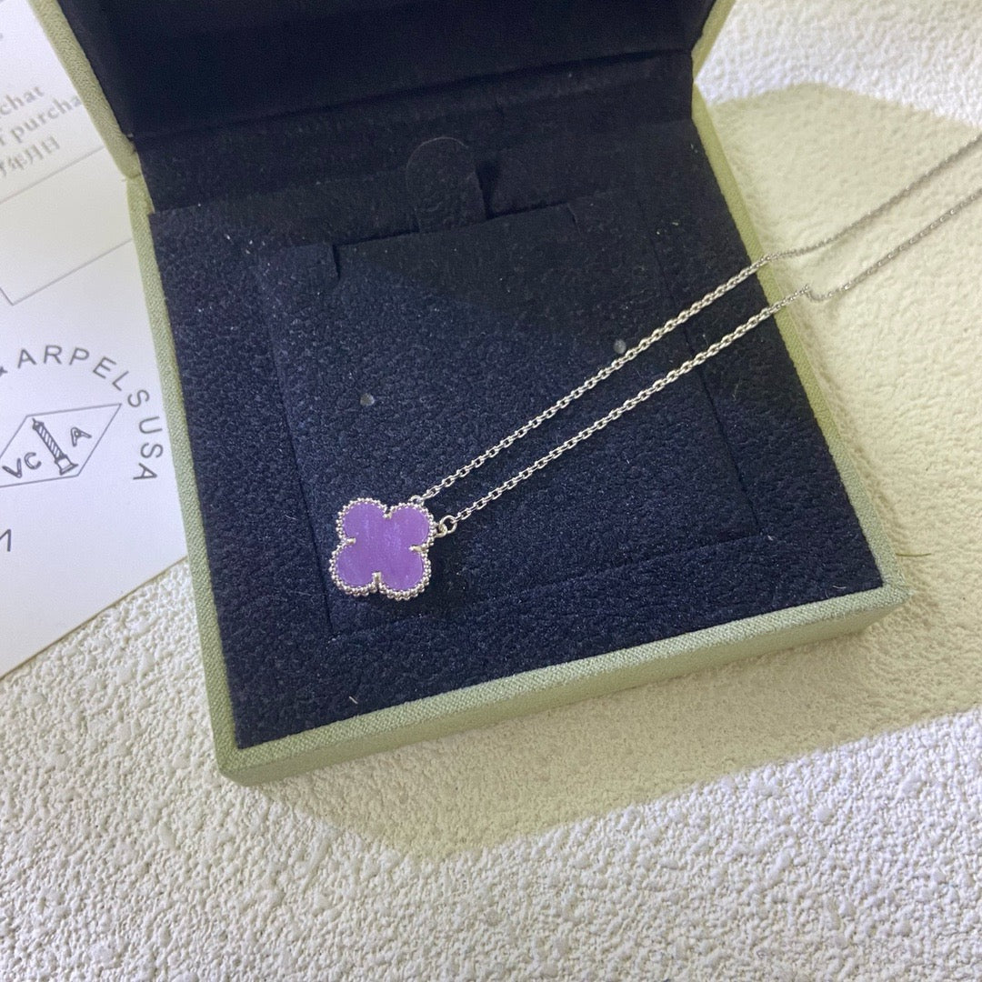 [Okajuri Jewelry]CLOVER 15MM  PURPLE VIOLET NECKLACE