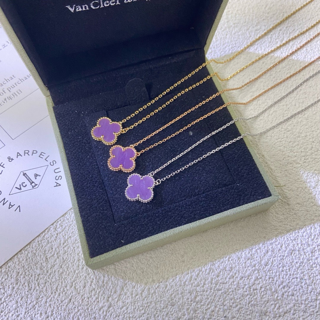 [Okajuri Jewelry]CLOVER 15MM  PURPLE VIOLET NECKLACE