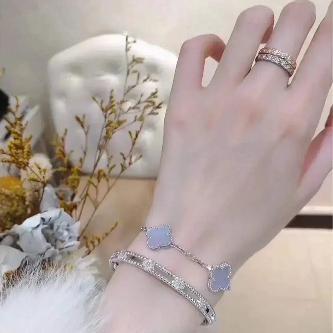 [Okajuri Jewelry] CLOVER 5 MOTIF PURPLE CHALCEDONY BRACELET COLLECTION