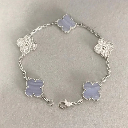 [Okajuri Jewelry]CLOVER  5 MOTIF DIAMOND PURPLE CHALCEDONY BRACELET SILVER