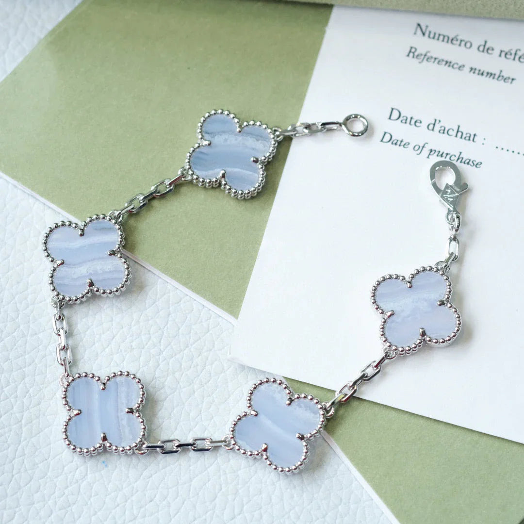 [Okajuri Jewelry] CLOVER 5 MOTIF PURPLE CHALCEDONY BRACELET COLLECTION