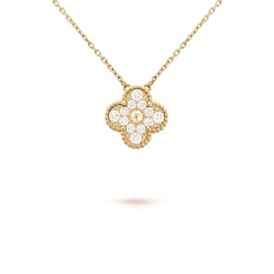 [Okajuri Jewelry]CLOVER 15MM DIAMOND SINGLE FLOWER NECKLACE