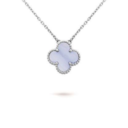 [Okajuri Jewelry]CLOVER 15MM BLUE CHALCEDONY NECKLACE SILVER