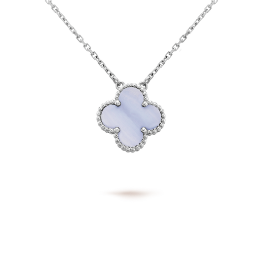[Okajuri Jewelry]CLOVER 15MM BLUE CHALCEDONY NECKLACE SILVER