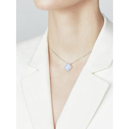 [Okajuri Jewelry]CLOVER 15MM BLUE CHALCEDONY NECKLACE SILVER
