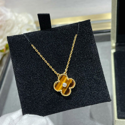 [Okajuri Jewelry]CLOVER 15MM DIAMOND AND YELLOW TIGER'S EYE AGATE necklace
