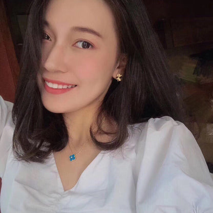 [Okajuri Jewelry]CLOVER 15MM DIAMOND AND BLUE AGATE NECKLACE