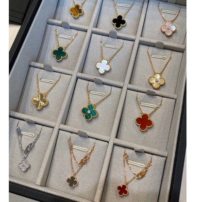 [Okajuri Jewelry] CLOVER 15MM BLACK ONYX SINGLE FLOWER NECKLACE