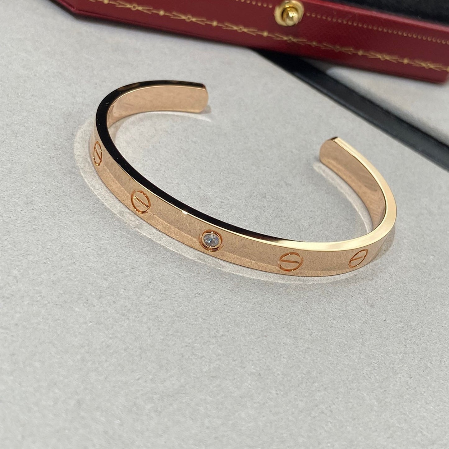 [Okajuri Jewelry]LOVE BRACELET 6.1MM 1 DIAMOND OPEN CUFF