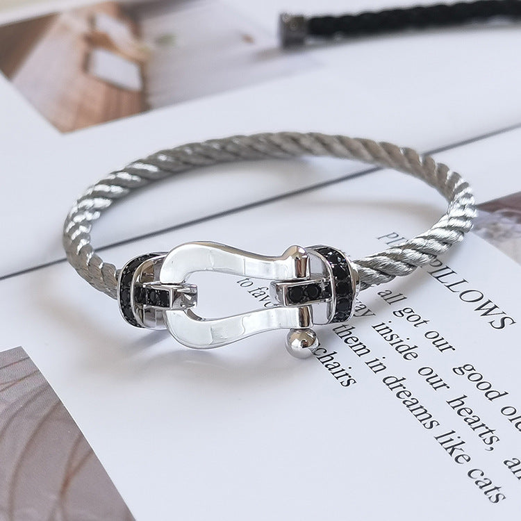 [Okajuri Jewelry]FORCE LARGE HORSESHOE BLACK DIAMOND BRACELET SILVER