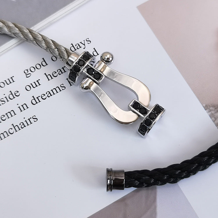 [Okajuri Jewelry]FORCE LARGE HORSESHOE BLACK DIAMOND BRACELET SILVER