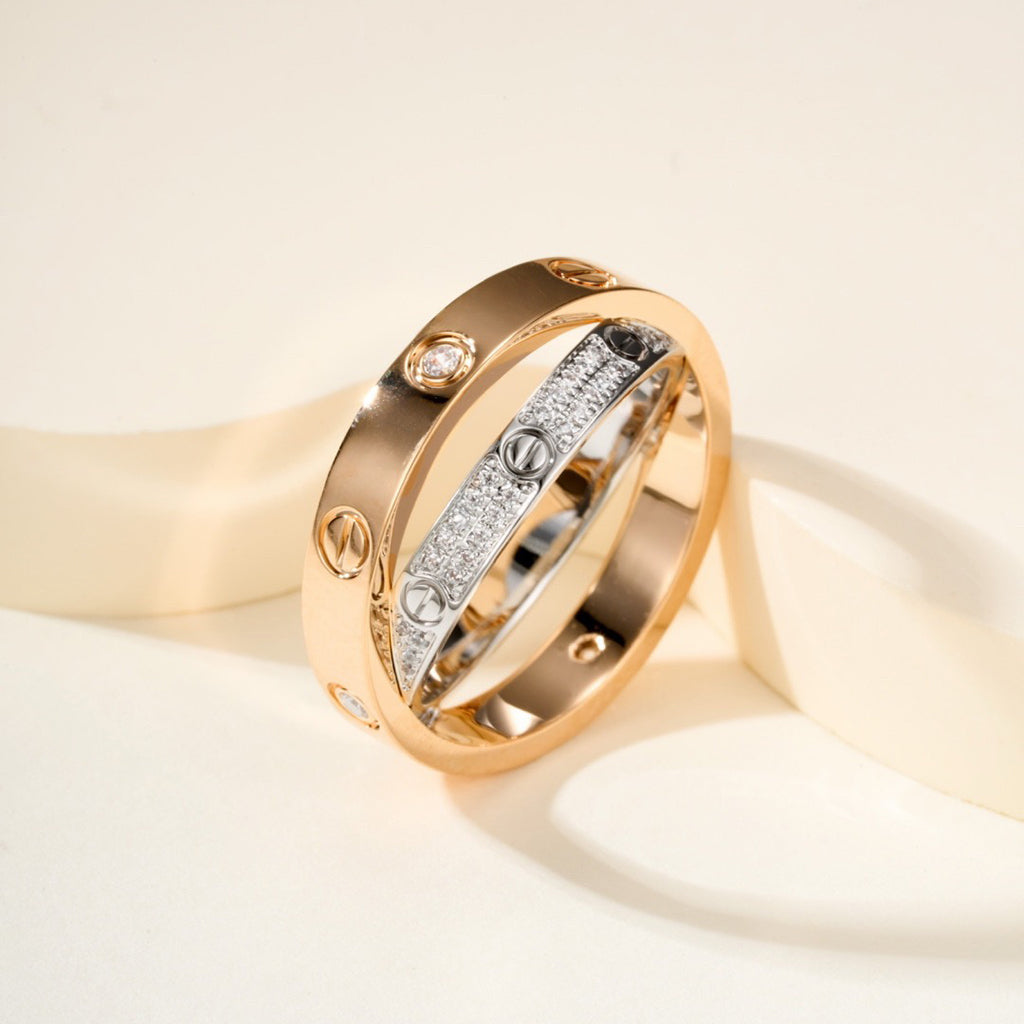 [Okajuri Jewelry] LOVE PINK GOLD SILVER DIAMOND DOUBLE RING