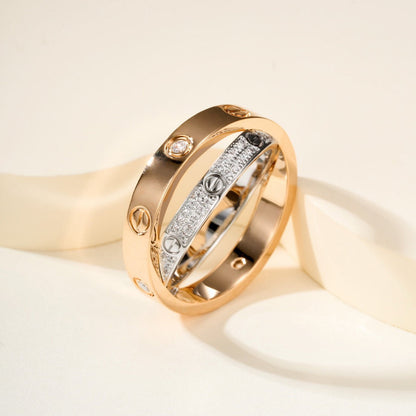 [Okajuri Jewelry] LOVE PINK GOLD SILVER DIAMOND DOUBLE RING