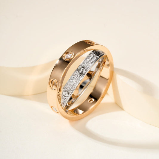 [Okajuri Jewelry] LOVE PINK GOLD SILVER DIAMOND DOUBLE RING