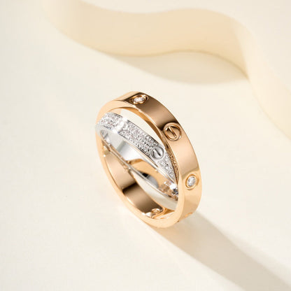 [Okajuri Jewelry] LOVE PINK GOLD SILVER DIAMOND DOUBLE RING