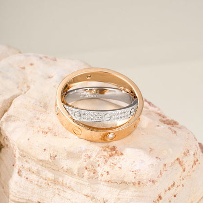 [Okajuri Jewelry] LOVE PINK GOLD SILVER DIAMOND DOUBLE RING