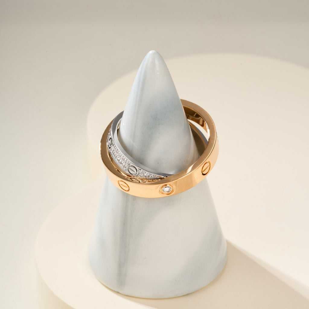 [Okajuri Jewelry] LOVE PINK GOLD SILVER DIAMOND DOUBLE RING