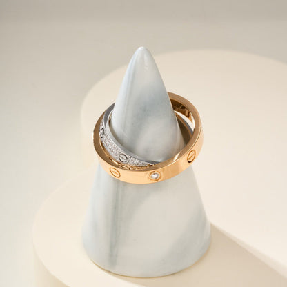 [Okajuri Jewelry] LOVE PINK GOLD SILVER DIAMOND DOUBLE RING