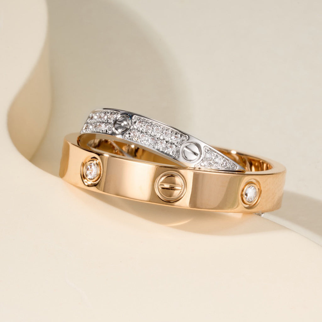 [Okajuri Jewelry] LOVE PINK GOLD SILVER DIAMOND DOUBLE RING