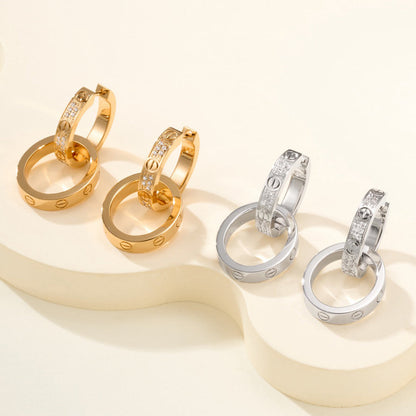[Okajuri Jewelry] LOVE 3.3MM DANGLE HALF DIAMOND EARRINGS