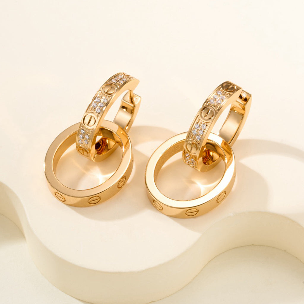[Okajuri Jewelry] LOVE 3.3MM DANGLE HALF DIAMOND EARRINGS