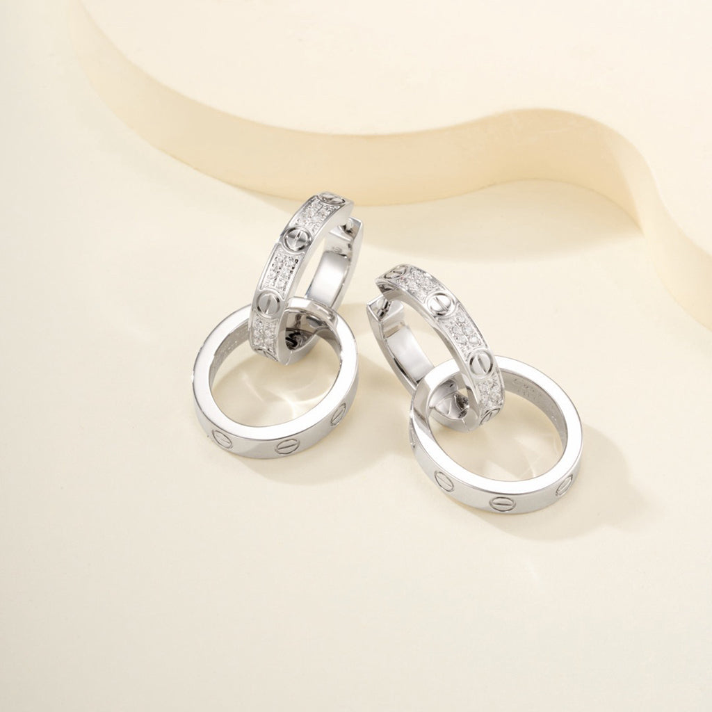 [Okajuri Jewelry] LOVE 3.3MM DANGLE HALF DIAMOND EARRINGS